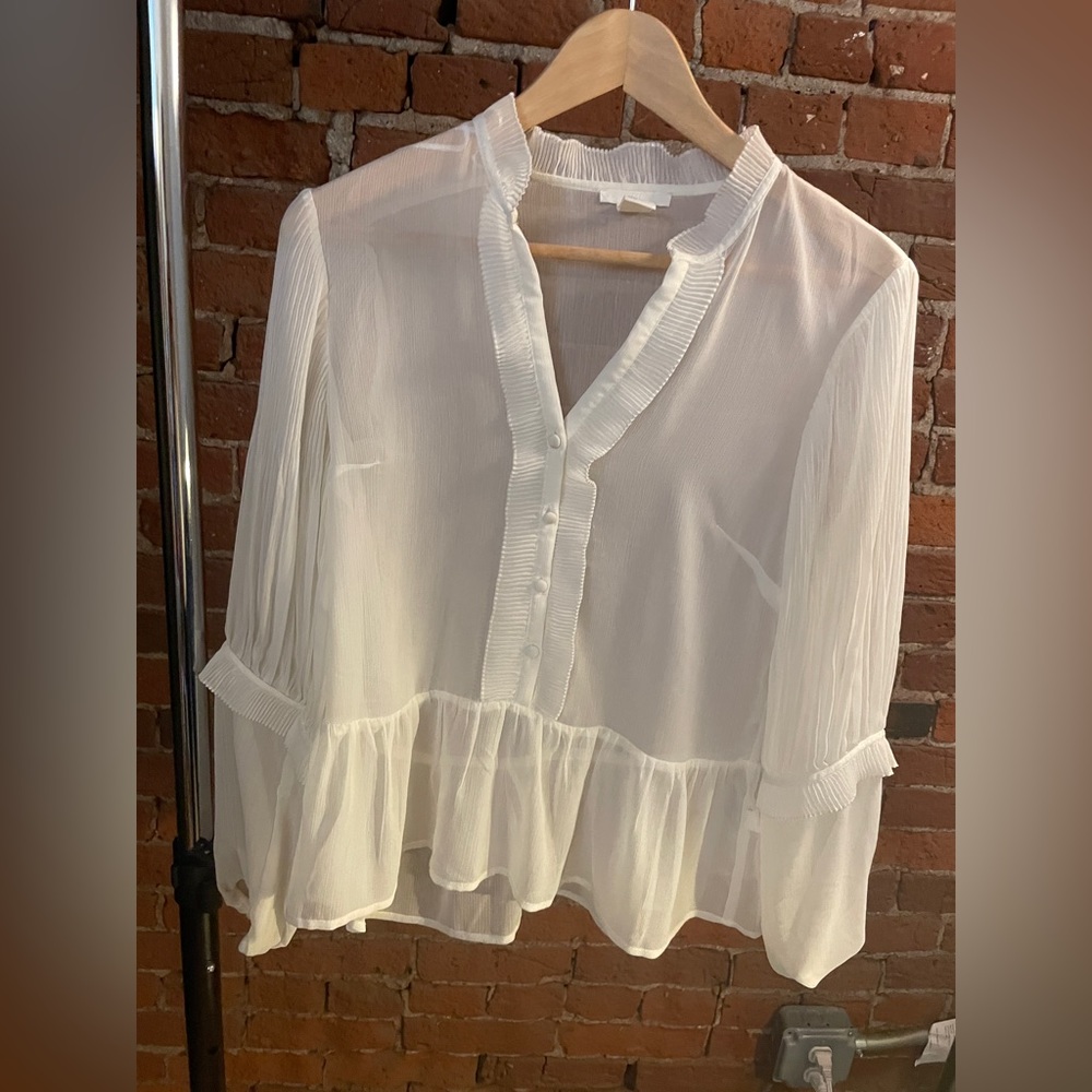 H&M Blouse see through cream color #office #evening #backtoschool